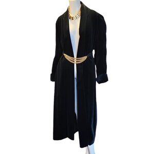 1980's "JS Collections" Larger Size Black Cotton Velvet Open Front Opera Coat